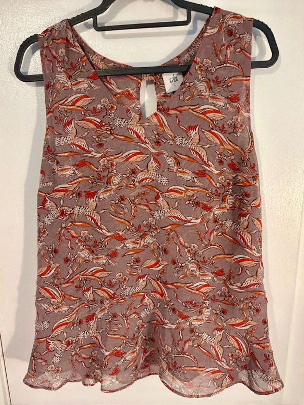 CAbi Mauve and Orange Floral Keyhole Sleeveless Camisole